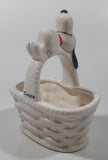 Vintage United Features Syndicate Charles Schulz Peanuts Snoopy 5 1/2" Tall Ceramic White Basket Made in Japan