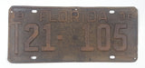 Vintage 1938 Florida Vehicle License Plate Tag T21 105