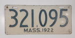 Vintage 1922 Massachusetts Blue Letters White Vehicle License Plate Tag 321 095