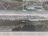 Vintage c. 1869 Sketches of Vancouver Island and British Columbia 15 1/4" x 20 3/4" Hand Colored Sketch Art Print