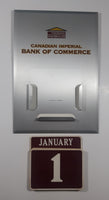 Rare Vintage CIBC Canadian Imperial Bank of Commerce "The Bank That Builds" 10" x 14 1/2" Perpetual Calendar Metal Sign