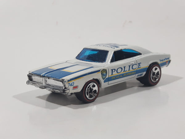 2011 Hot Wheels HW Main Street '69 Dodge Charger Ocala Police 742 Pearl White Die Cast Toy Muscle Car Vehicle