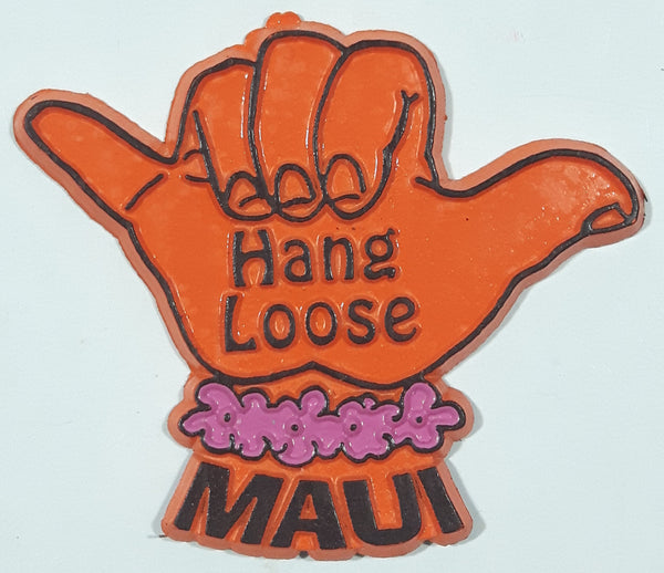 Maui Hang Loose Hand sign Shaped Orange 2" x 2 1/2" Rubber Fridge Magnet