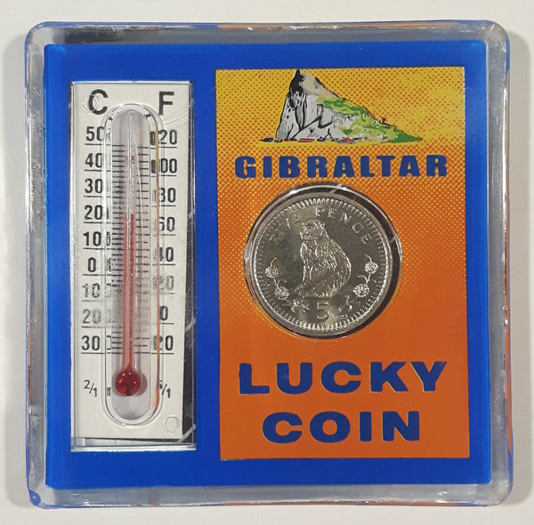 Gibraltar Five Pence 5 Lucky Coin Thermometer 2 3/8" x 2 3/8" Acrylic Fridge Magnet