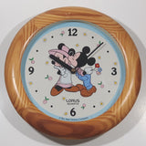 Vintage Lorus Quartz The Walt Disney Company Mickey Mouse and Minnie Mouse 10 3/4" Circular Wood Framed Wall Clock