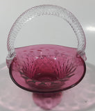Vintage Rossie Clear Braided Handle Pink Cranberry Embossed Berries 6" Art Glass Basket Shaped Candy Dish