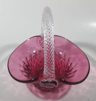 Vintage Rossie Clear Braided Handle Pink Cranberry Embossed Berries 6" Art Glass Basket Shaped Candy Dish