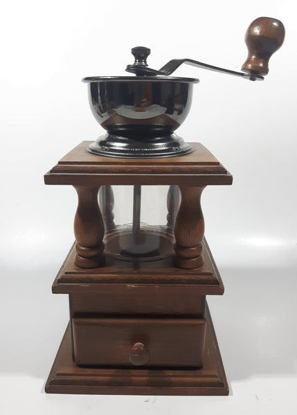 Vintage Wood and Metal Double Height Glass Jar Coffee Grinder Mill 9 1/2" Tall