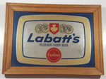 Vintage Labatt's Pilsner Lager Beer 13 1/2" x 18 3/4" Wooden Framed Advertising Mirror Pub Lounge Bar Collectible