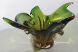 Vintage 1960s Chalet Green and Amber Orange Brown 11 3/4" Art Glass Dish