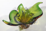 Vintage 1960s Chalet Green and Amber Orange Brown 11 3/4" Art Glass Dish