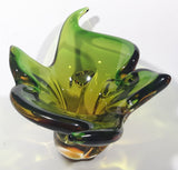 Vintage 1960s Chalet Green and Amber Orange Brown 11 3/4" Art Glass Dish