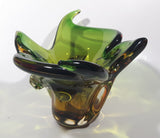 Vintage 1960s Chalet Green and Amber Orange Brown 11 3/4" Art Glass Dish