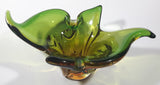 Vintage 1960s Chalet Green and Amber Orange Brown 11 3/4" Art Glass Dish