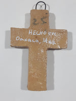 Hecho En Oaxaca Mexico Hand Made Clay Pottery Christian Cross Crucifix 3 1/8" Tall Wall Hanging