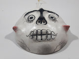 Mexican Folk Art Day Of The Dead Mask White Hand Painted 5" x 5 1/2" Coconut Shell Wall Hanging