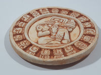 Mexican Folk Art Aztec Mayan Calendar 4 5/8" Handmade Stone Pottery Wall Plaque