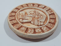 Mexican Folk Art Aztec Mayan Calendar 4 5/8" Handmade Stone Pottery Wall Plaque