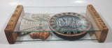 Very Rare Mexico Chichen Itza Mayan Calendar Temple and Masks 10 1/2" Wide Wood and Glass Display