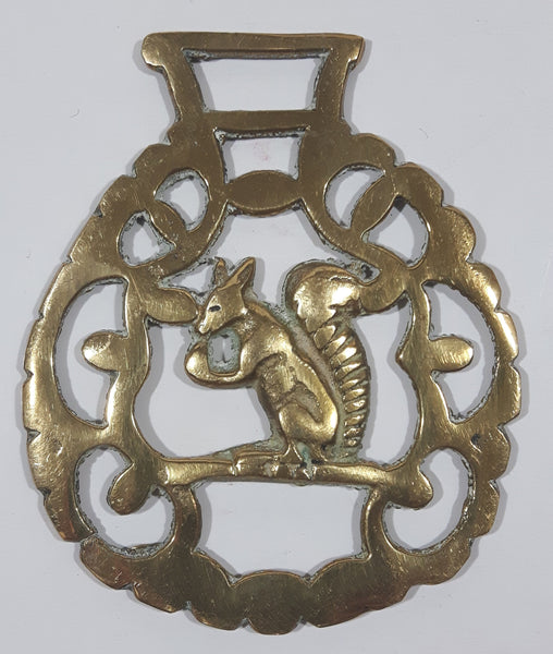 Antique Squirrel Themed Horse Brass 2 7/8" x 3 1/2"