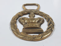 Antique Royal Regal Crown Laurel Wreath Themed Horse Brass 2 5/8" x 3 5/8"
