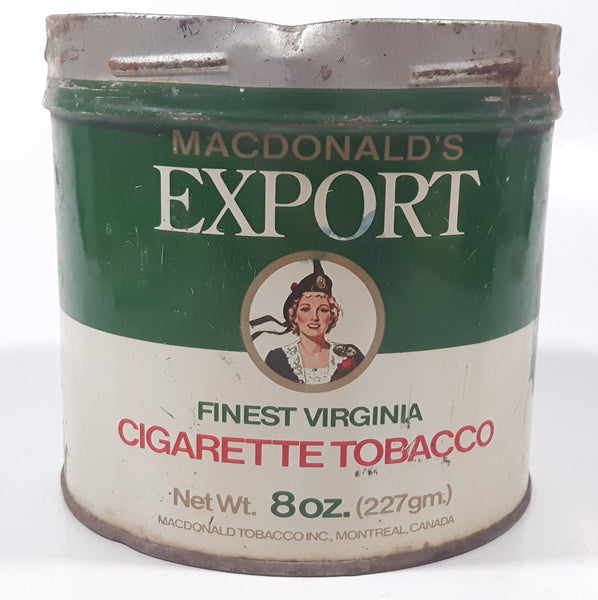 Vintage Macdonald's Export Finest Virginia Cigarette Tobacco 8 oz Metal Tin Can No Lid