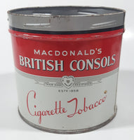 Vintage W.C. Macdonald's British Consols Cigarette Tobacco Red & White Tin Can No lid