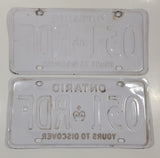 Matching Set of 1993 Ontario Yours To Discover White with Blue Letters Vehicle License Plate 051 RDF