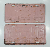 Matching Set of 2 Vintage 1961 British Columbia Maroon Letters Pink Metal License Plate Tag 305 527