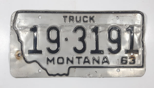 Vintage 1963 Montana Truck Black Letters Silver Metal License Plate Tag 19 3191