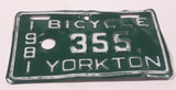 Rare Vintage 1981 Yorkton Saskatchewan White Letters Green Bicycle License Plate Tag 355