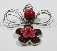 Red Enamel Flower Red Bead Angel Style Twisted Wire Ornament