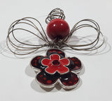 Red Enamel Flower Red Bead Angel Style Twisted Wire Ornament