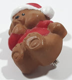 Brown Teddy Bear Wearing Santa Claus Hat 3/4" x 1 1/4" Resin Christmas Brooch Pin