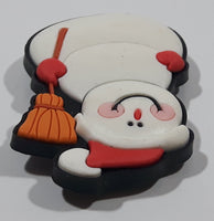 Snowman with Broom and Santa Claus Hat 1 1/2" x 2 1/4" Thick Rubber Fridge Magnet