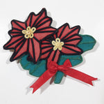 Red Poinsettia Flower 3 1/4" x 4" Embroidered Fabric Fridge Magnet