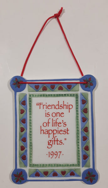 1997 AGC American Greetings "Friendship is one of life's happiest gifts" 2 5/8" x 3 1/4" Ceramic Plaque Hanging Ornament
