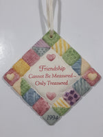 1994 AGC American Greetings "Friendship Cannot Be Measured ~ Only Treasured" Patchwork Quilt 2 3/4" x 2 3/4" Ceramic Plaque Hanging Ornament