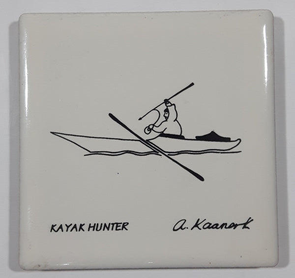 Kayak Hunter A. Kaanark 2 3/8" x 2 3/8" Ceramic Tile Fridge Magnet