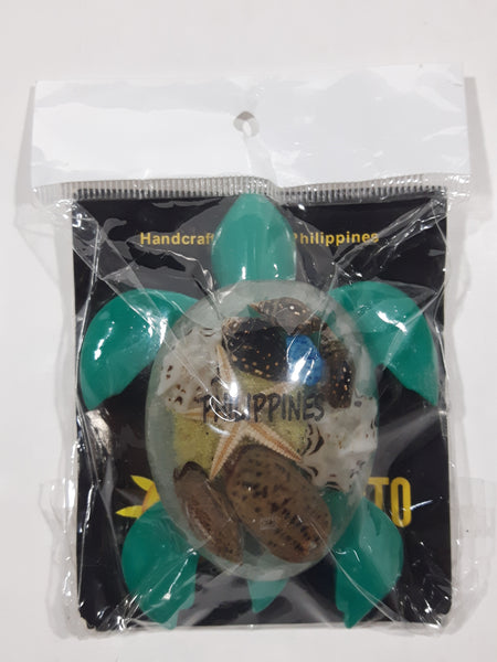 Philippines Clear Resin Sea Shell Filled Turtle 3 1/2" Long Handcrafted Fridge Magnet New In Package