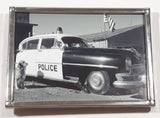Vintage Hudson Police Car and Dog with American Flag Waving in Background 5" x 7" Black and White Photograph Portrait