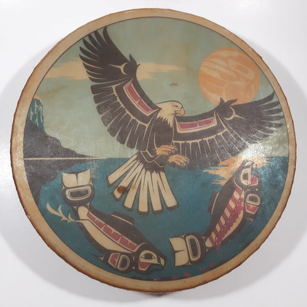 Clarence A. Wells Port Simpson, B.C. Aboriginal Art Eagle and Salmon Deer Hide Rimmed Drum Print
