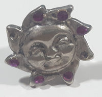 Sun with Purple Gemstones 3/4" Metal Pin Missing Two Stones