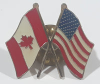USA and Canada Waving Flags 7/8" x 1" Enamel and Metal Pin