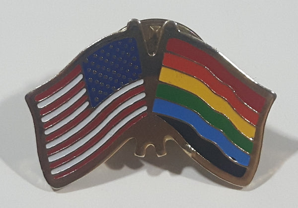 USA American and Gay Pride Rainbow Flag 5/8" x 7/8" Enamel Metal Lapel Pin