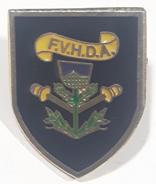 F.V.H.D.A. Fraser Valley Highland Dancing Association Crest Shaped 7/8" x 1 1/8" Enamel Metal Lapel Pin