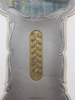 Vintage Yves Lecocq Confectionery, Light Lunches And Pool Room Mariapolis, Man. 5 1/4" x 10 1/2" Fishing Canoe Lake Scene Cardboard Promotional Advertising Thermometer (Missing Thermometer)