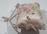 Vintage Pink Flower Themed Thick Tightly Stuffed 5" x 7" Taupe Colored Pillow Pin Cushion Wall Hanging