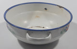 Vintage Peacock 6 1/2" White Blue Rimmed Enamel Bowl For Decor Only