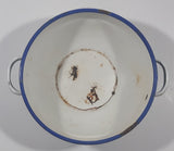 Vintage Peacock 6 1/2" White Blue Rimmed Enamel Bowl For Decor Only